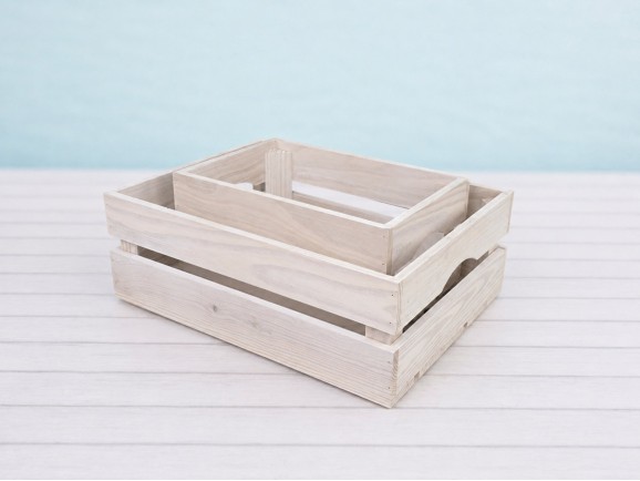 White wooden fruit box, 2 slats, 2 sizes Ref.AT1133