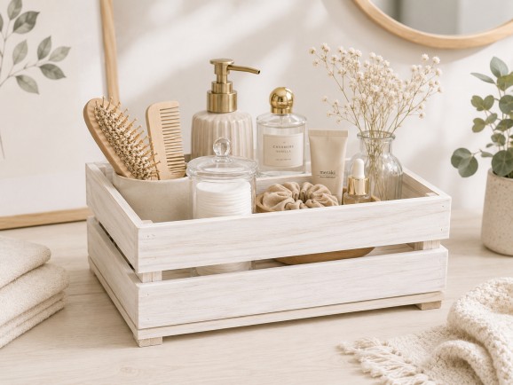 White wooden fruit box, 2 slats, 2 sizes Ref.AT1133