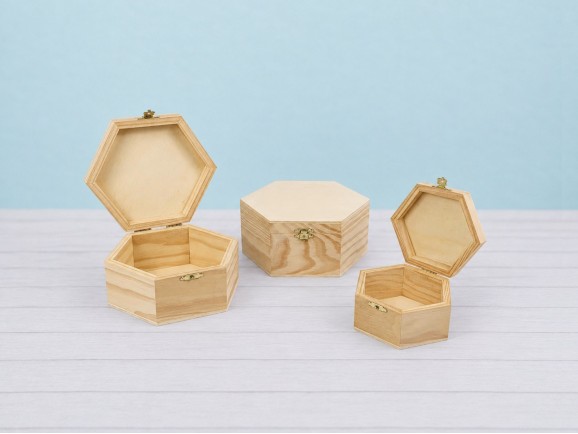 Caja de madera hexagonal 3 medidas Ref.P117