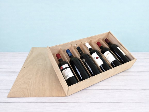 Caja de madera 6 Botellas de vino Tapa Corredera Ref.6BotTCOK