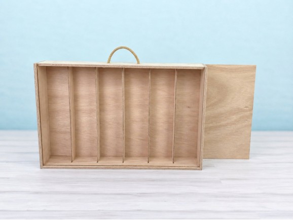 Wooden Box for 6 Bottles of Wine with Sliding Lid Ref.6BotTCOK