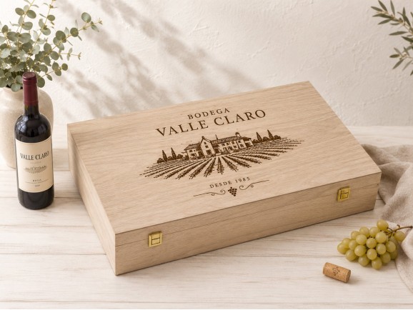 Caja de madera 6 botellas de vino bisagra y broche Ref.6BotBBOK