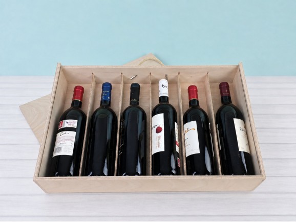 Caja de madera 6 Botellas de vino Tapa Corredera Ref.6BotTCOK