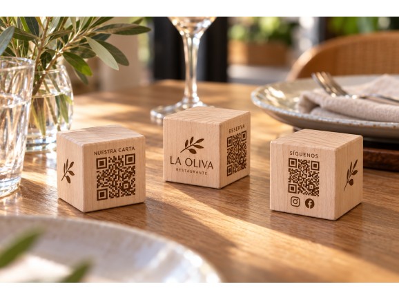QR wooden cube 5,5x5,5 cm. Ref.MOQR