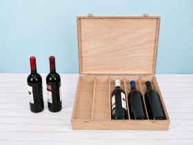 Caja de madera 5 botellas de vino Bisagra y Broche Ref.5BotBBOK