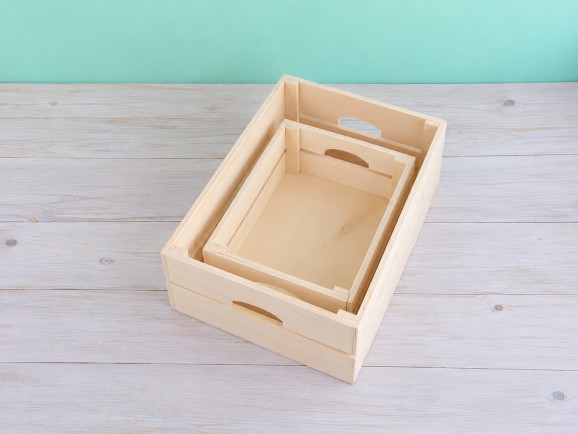 Caja Cesta de madera c/asas 2 medidas Ref.AR1653