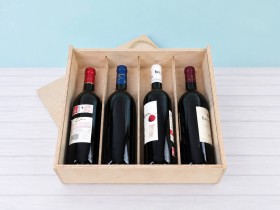 Caja madera 4 Botellas de vino Tapa Corredera Ref.4botTCOK
