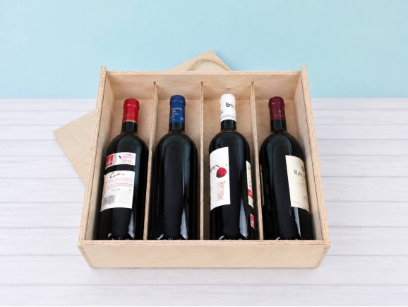Caja madera 4 Botellas de vino Tapa Corredera Ref.4botTCOK