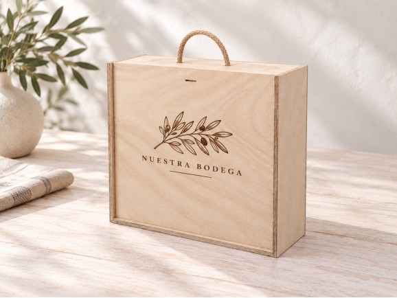 Caja madera 4 Botellas de vino Tapa Corredera Ref.4botTCOK