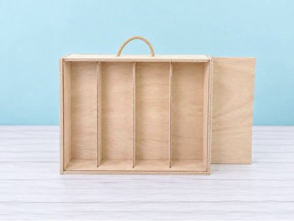 Caja madera 4 Botellas de vino Tapa Corredera Ref.4botTCOK