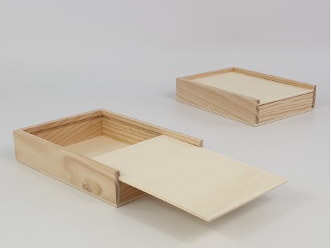 Pine wood box 20x15x3.5 cm. with sliding sid Ref.PC6P7B