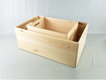 Box tall pine tray with handles 60x40x23 cm. Ref.A2018