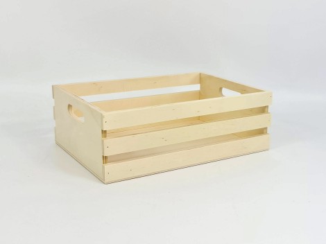 Caja Cesta de madera 3 listones 30x21x10 cm. c/asas Ref.AR16311