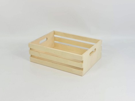 Caja Cesta de madera 3 listones 30x21x10 cm. c/asas Ref.AR16311