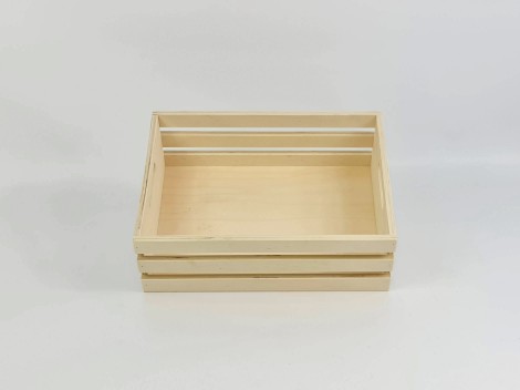 Caja Cesta de madera 3 listones 30x21x10 cm. c/asas Ref.AR16311