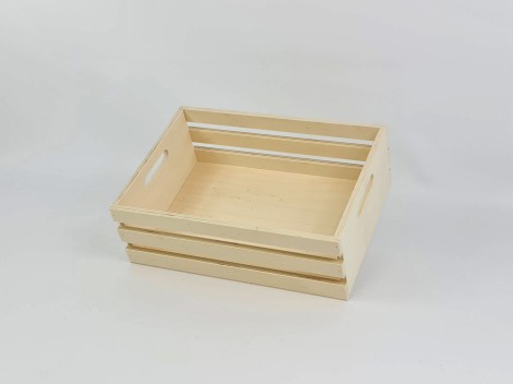 Caja Cesta de madera 3 listones 30x21x10 cm. c/asas Ref.AR16311