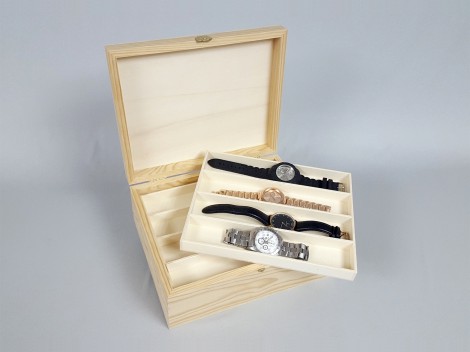 Caja estuche de madera 27x22,5x11 cm. c/bandejas para 16 relojes Ref.P35C45B