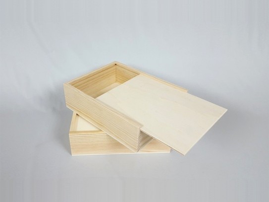 Caja de madera pino 29x24x7 cm. c/tapa corredera Ref.PF2025