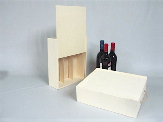 Caja madera 3 Botellas de vino Tapa Corredera Ref.3botTC