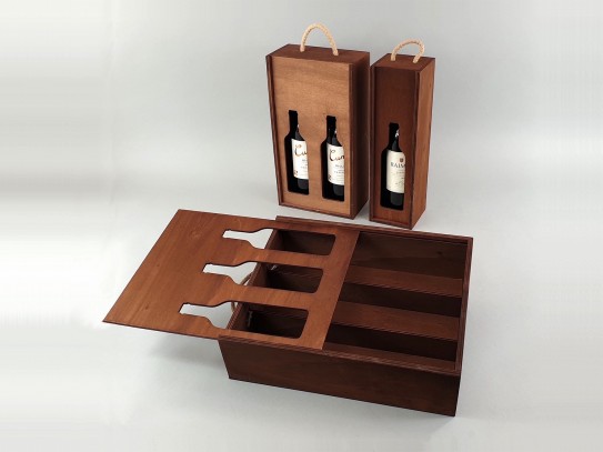 Caja madera Envejecida para botellas Tapa Corredera Silueta Ref.BotTCTR