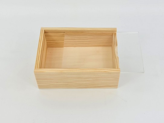 Caja de madera pino 29x24x7 cm. c/tapa metacrilato Ref.PF2025M