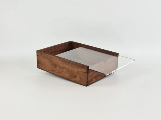 Caja de madera pino Envejecida 23,5x18,5x7 cm. con tapa metacrilato Ref.PF1520TM
