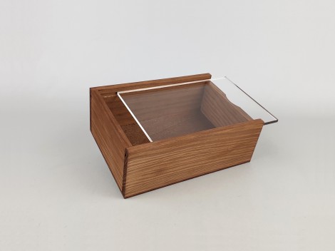 Caja de madera pino 18x12,5x6,5 c/tapa Metacrilato Ref.PF1015TM