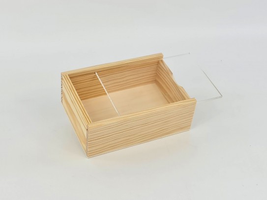 Caja de madera pino 18x12,5x6,5 c/tapa Metacrilato Ref.PF1015M