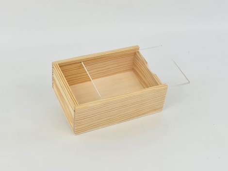Caja de madera pino 18x12,5x6,5 c/Tapa Metacrilato Ref.PF1015M