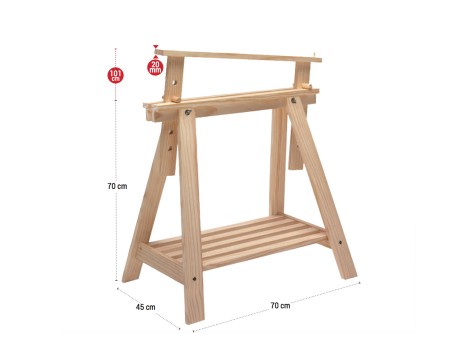 Adjustable white wooden trestle with shelf Ref.1342A