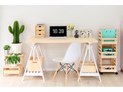 Adjustable white wooden trestle with shelf Ref.1342A