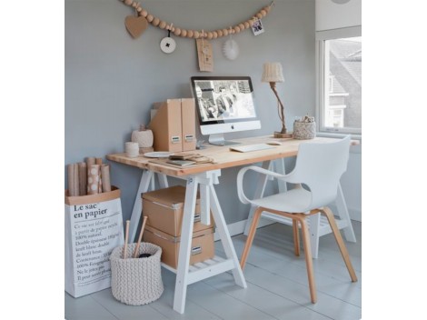 Adjustable white wooden trestle with shelf Ref.1342A