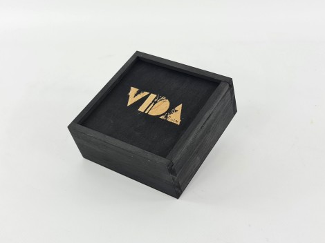 Black wooden box 13x13x6 cm. with Frame sliding cover Ref.P00C01CN