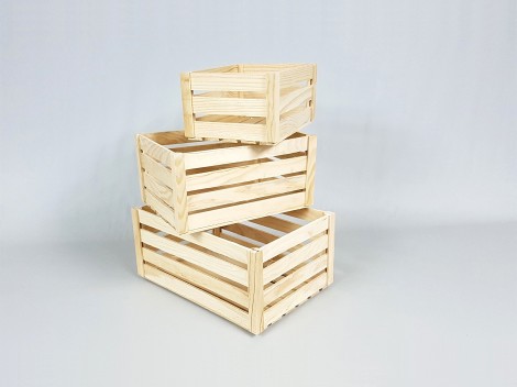 Pine wood basket box 3 sizes Ref.A362517