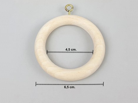Anilla de madera cortina c/cáncamo Ø6,5 cm. Ref.476C