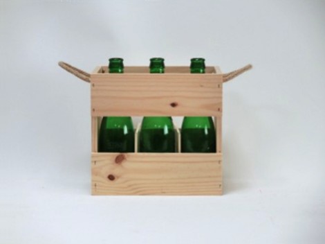Wooden box 6 beers with 2 rope handles Ref.6cerv