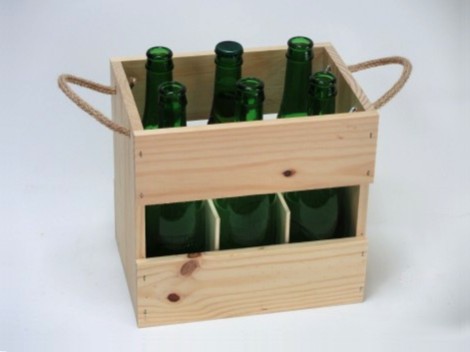 Wooden box 6 beers with 2 rope handles Ref.6cerv