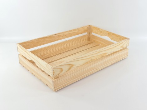 Caja cesta madera natural 60x40x14 cm. Ref.AT11318