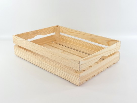 Caja Cesta de madera 3 listones 30x21x10 cm. c/asas Ref.AR16311
