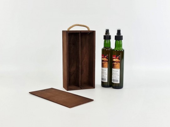 Caja madera Envejecida 2 Botellas aceite c/tapa corredera Ref.2BotME