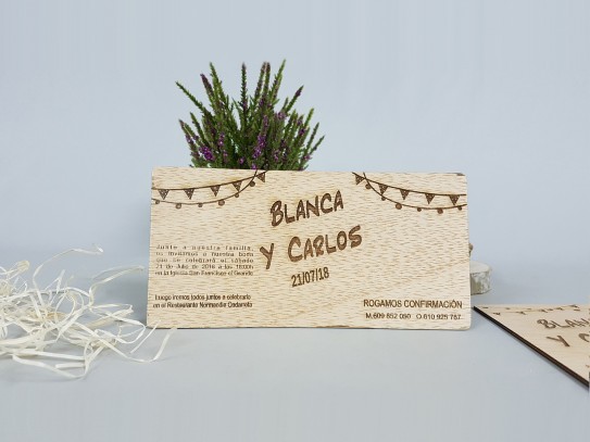 Invitaciones de madera Banderín MOD.3