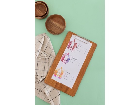 Carta Menú de madera con pinza plana 3 medidas Ref.PPE