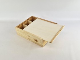 Pine wood box for 3 wine bottles Sliding lid Frame Ref.