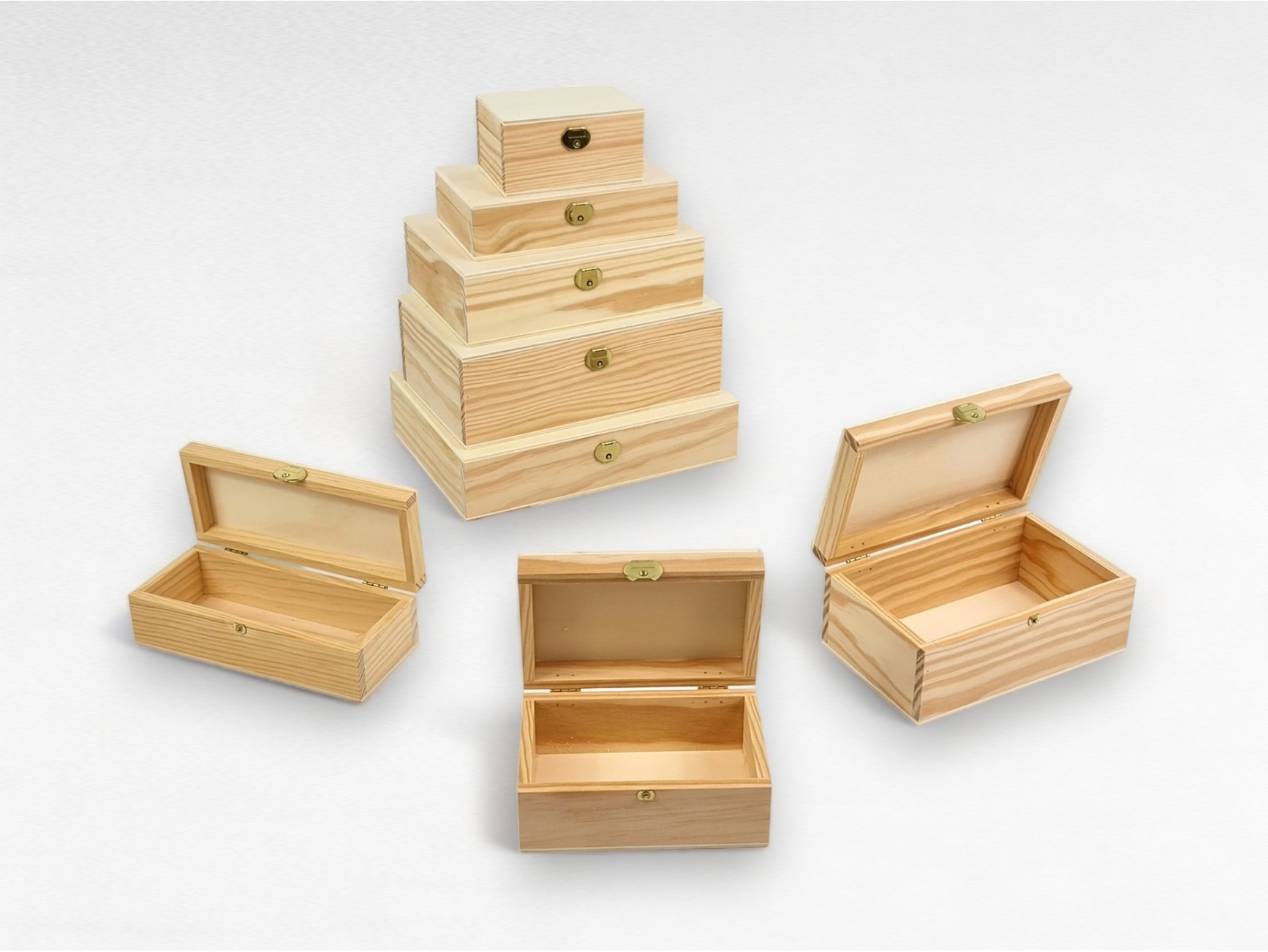 Cajas de madera con bisagra y broche en diferentes medidas
