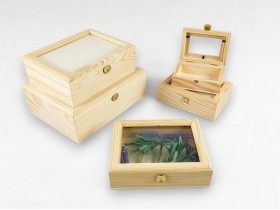 Caja de madera c/tapa de cristal varias medidas Ref.P119