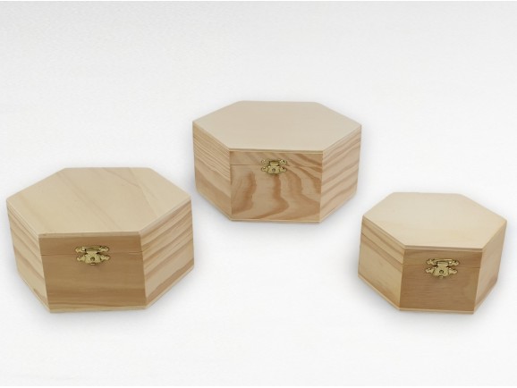 Caja de madera hexagonal 3 medidas Ref.P117