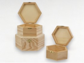 Hexagonal wooden box 3 sizes Ref.P117