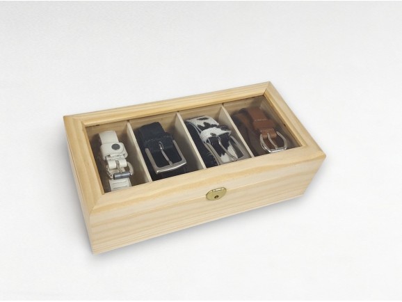 Caja de madera 29x14x9 cm. 4 divisiones c/tapa de cristal Ref.P00CC5V