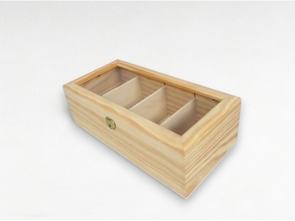 Wooden box 29x14x9 cm. 4 divisions with glass top Ref.P00CC5V