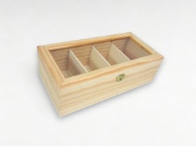 Wooden box 29x14x9 cm. 4 divisions with glass top Ref.P00CC5V